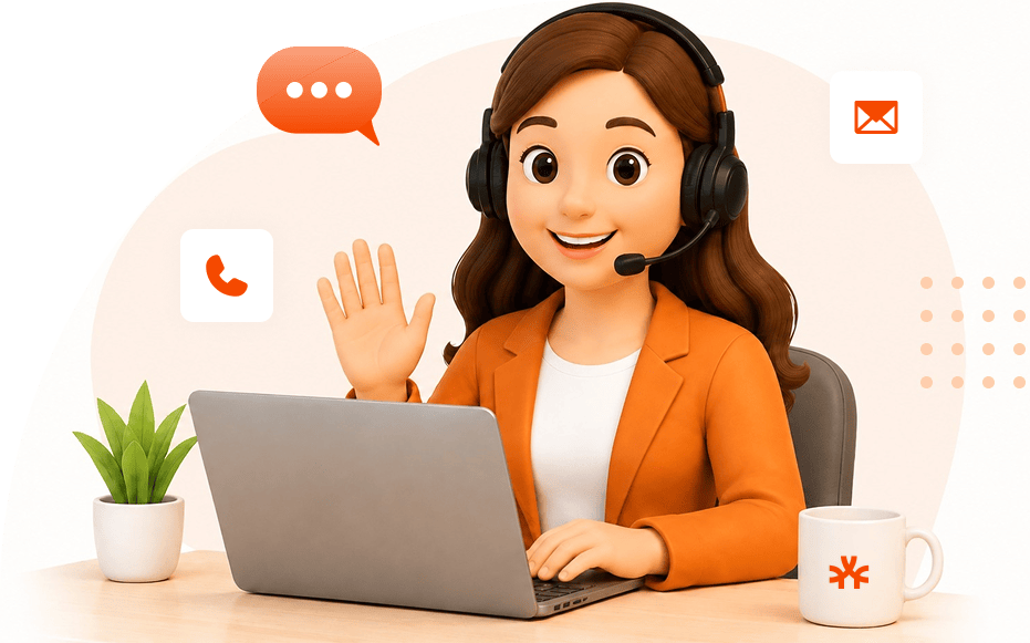 Customer support representative with headset ready to help